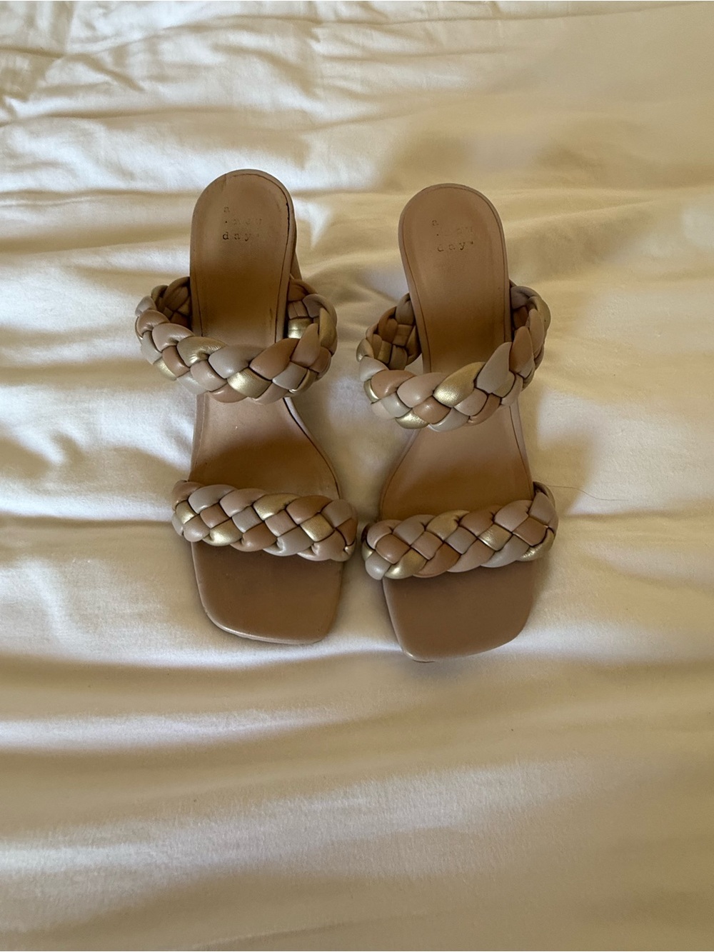 Braided Double-Strap Heeled Sandals - Taupe